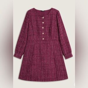 BloomChic Fitted Shirt Dress Sz 14 16 Burgundy Tweed Long Sleeve Knee Length NWT